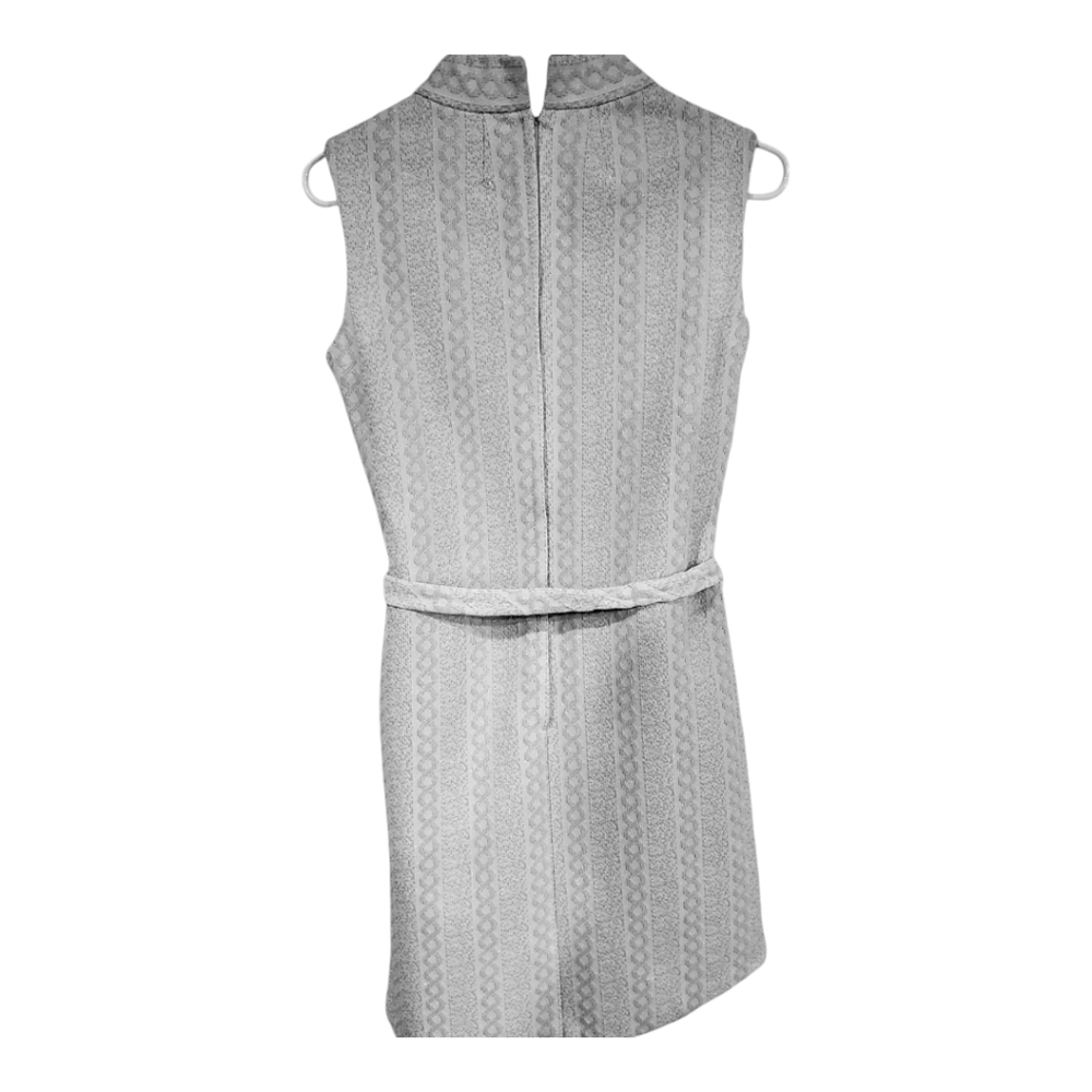 ANDREA GAYLE VTG 1960S CABLE KNIT FITTED SLVLS WHITE SILVER MAXI DRESS PRE-LOVED - Picture 2 of 3